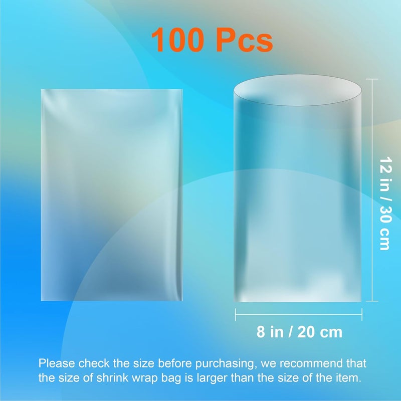 CANWUPON Shrink Wrap Bags - 100Pcs 12 x 8 Inches Clear PVC Heat Seal Bags for Soap Sleeve Packaging, Bath Bomb,Shoes,Jars,Gift,Tumbler,Heat Sublimation Film for Homemade DIY Projects - Image 3